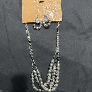 Elegant Silver Beaded Necklace and Earring Set
